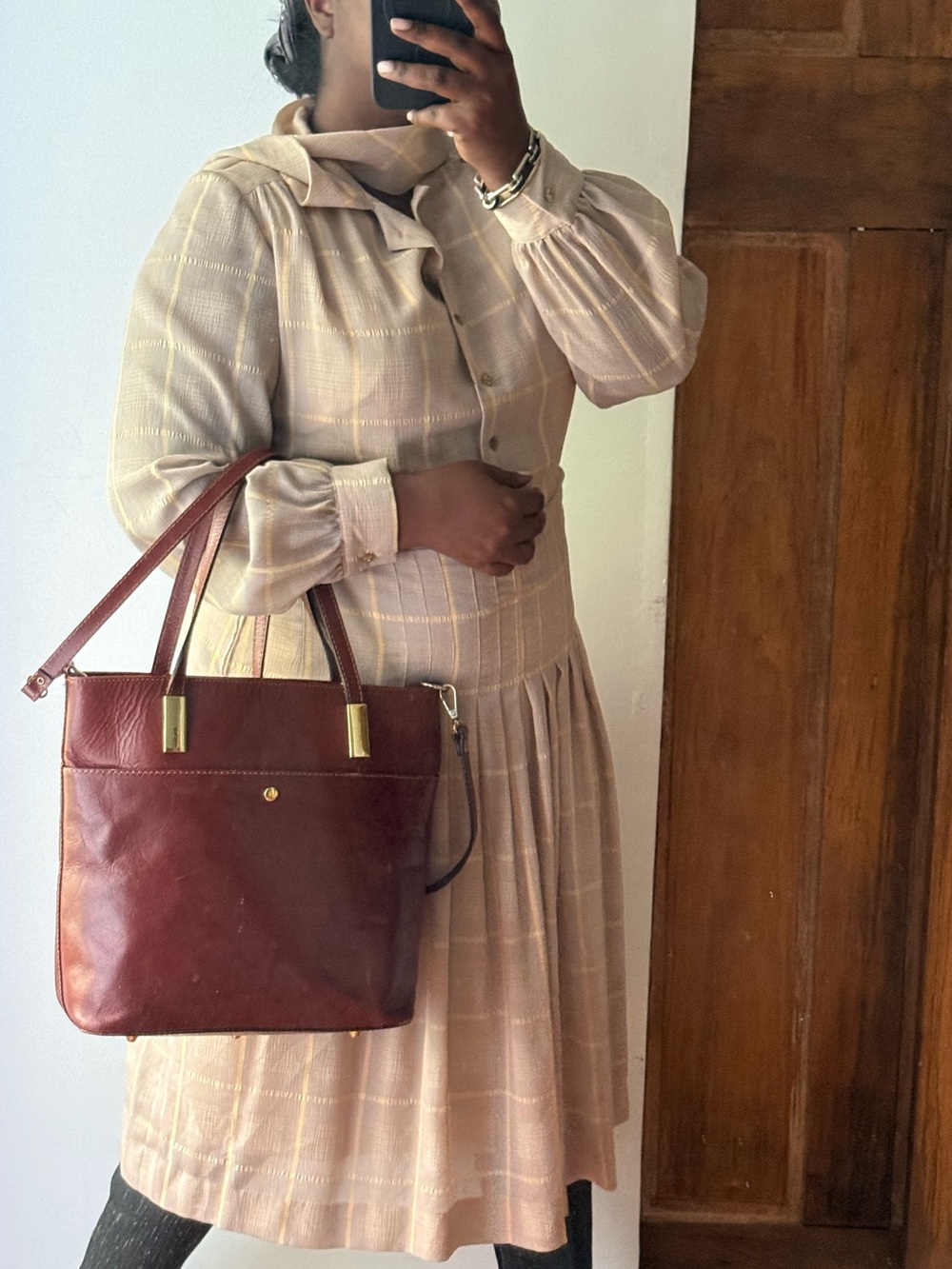 Vintage Oxblood Leather Tote Bag Minimalist Structured Shoulder Bag Carryall